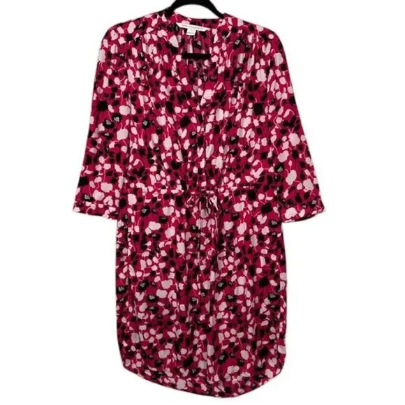 Diane Von Furstenberg Freya Silk Blend Shirt Dress Pink Black Floral Oversized 2 - Picture 3 of 16